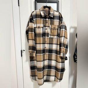 Plaid long shacket